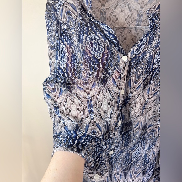 Y2K LOVE POTION Sheer Mesh Kaleidoscope Button Top Funky Psychedelic Retro Sz M - Picture 4 of 12